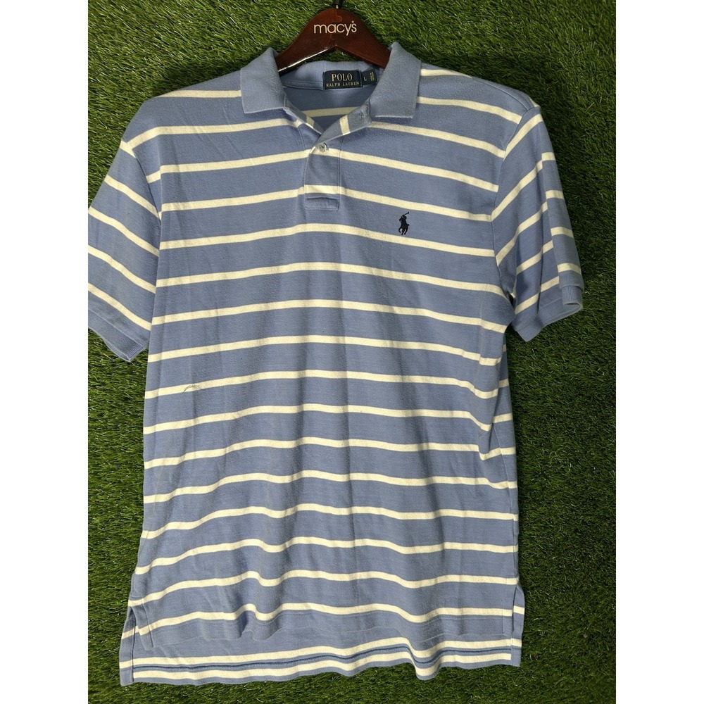 Polo Ralph Lauren Men's Polo Shirt L Blue White Stripe Classic Fit Pocket Pony L